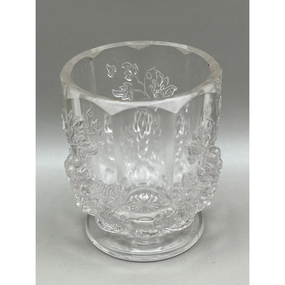 Vtg Clear Pressed Glass Raised Grape Cluster Toothpick Holder Pedestal 2.25